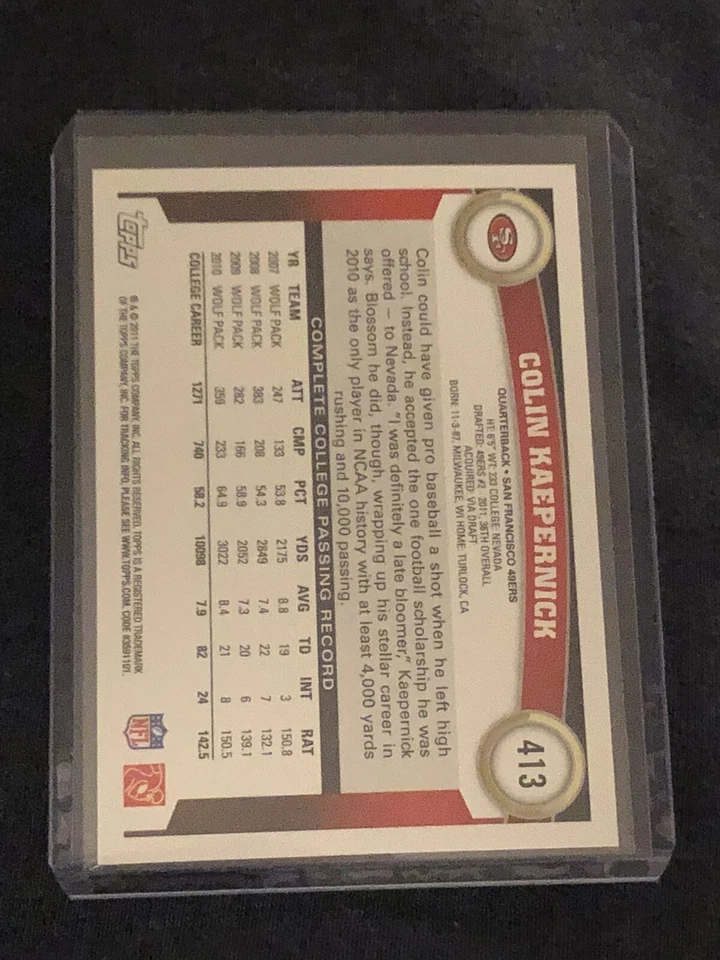 Colin Kaepernick Rookie 2011 Topps #413 Football Card NM MT - Image 3 of 4