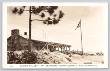 RPPC North Conway NH Summit Chalet  Mount Cranmore Man w/Binoculars flag UNP d8