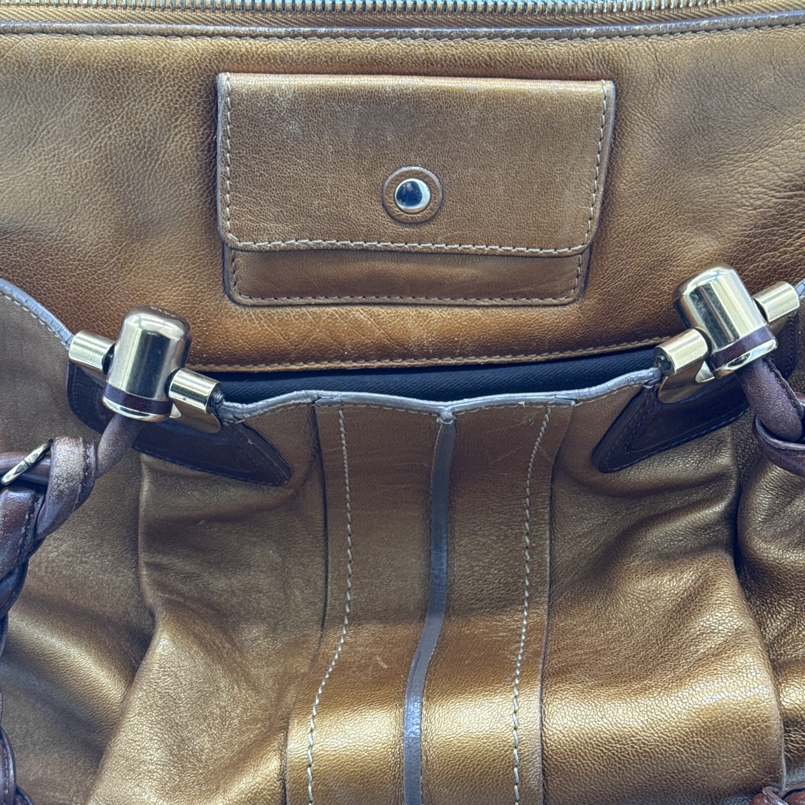 chloe handbag Large Leather Gold Chunky Braided H… - image 8