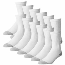 Men's 6 Pairs Cotton Athletic 2 Tone Gray White Crew Long Socks Size 9-11 10-13