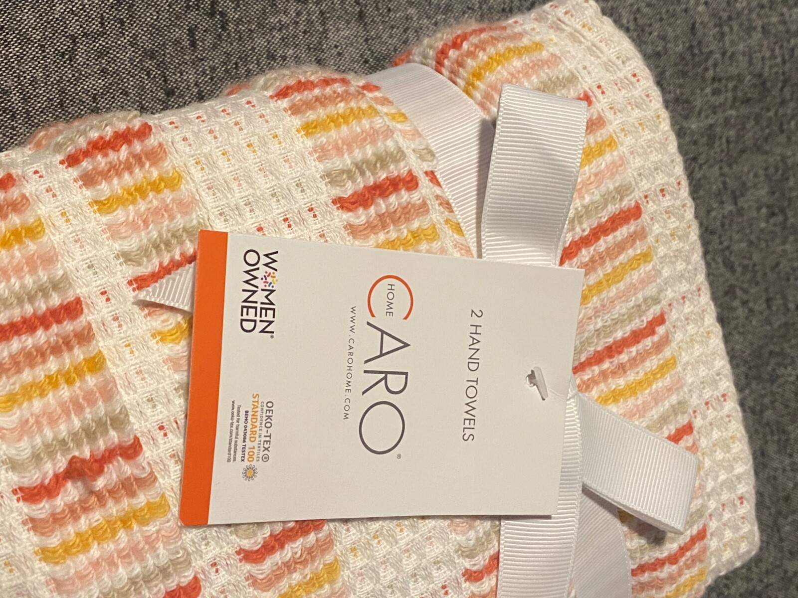 SET OF 2 New CARO HOME Quick Dry Hand Towels Peach Dotted Lines eBay