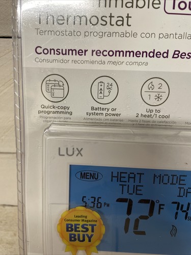 Lux Programmable Thermostat TX9600TS Touchscreen- White Brand New - Picture 3 of 6