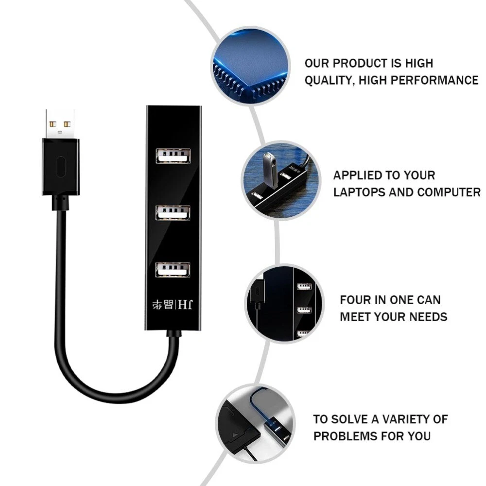4-Port USB 2.0 Hub Extension Cable for PC with Multiple Connectors