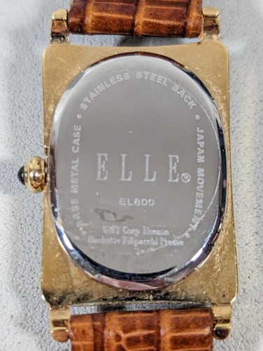 Elle White Dial old T/one Rectangle Case Brown Leather Band Watch - Picture 9 of 9