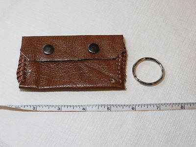 Handmade leather coin / card key holder brown w/ stitching 4 1/2'' X 2 5/8'' 