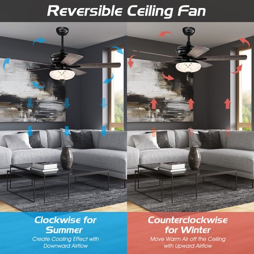 52" Ceiling Fan with 3 Wind Speeds, 5 Reversible Blades & Remote Control Grey - Picture 4 of 10