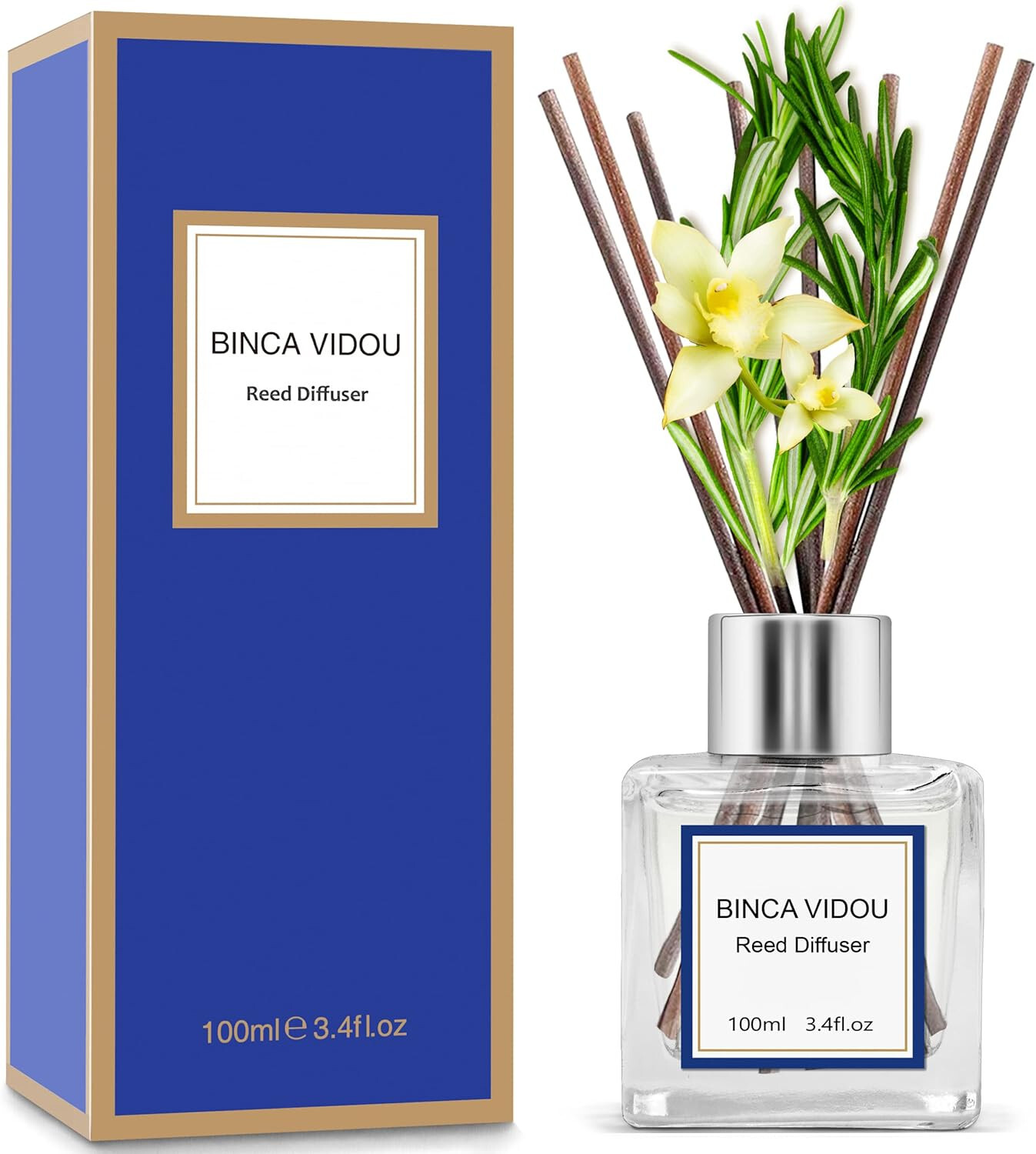 Reed Diffuser Set, Bergamot Vanilla Lavender, Jasmine Scented Oil-100 ml/3.4 oz-image