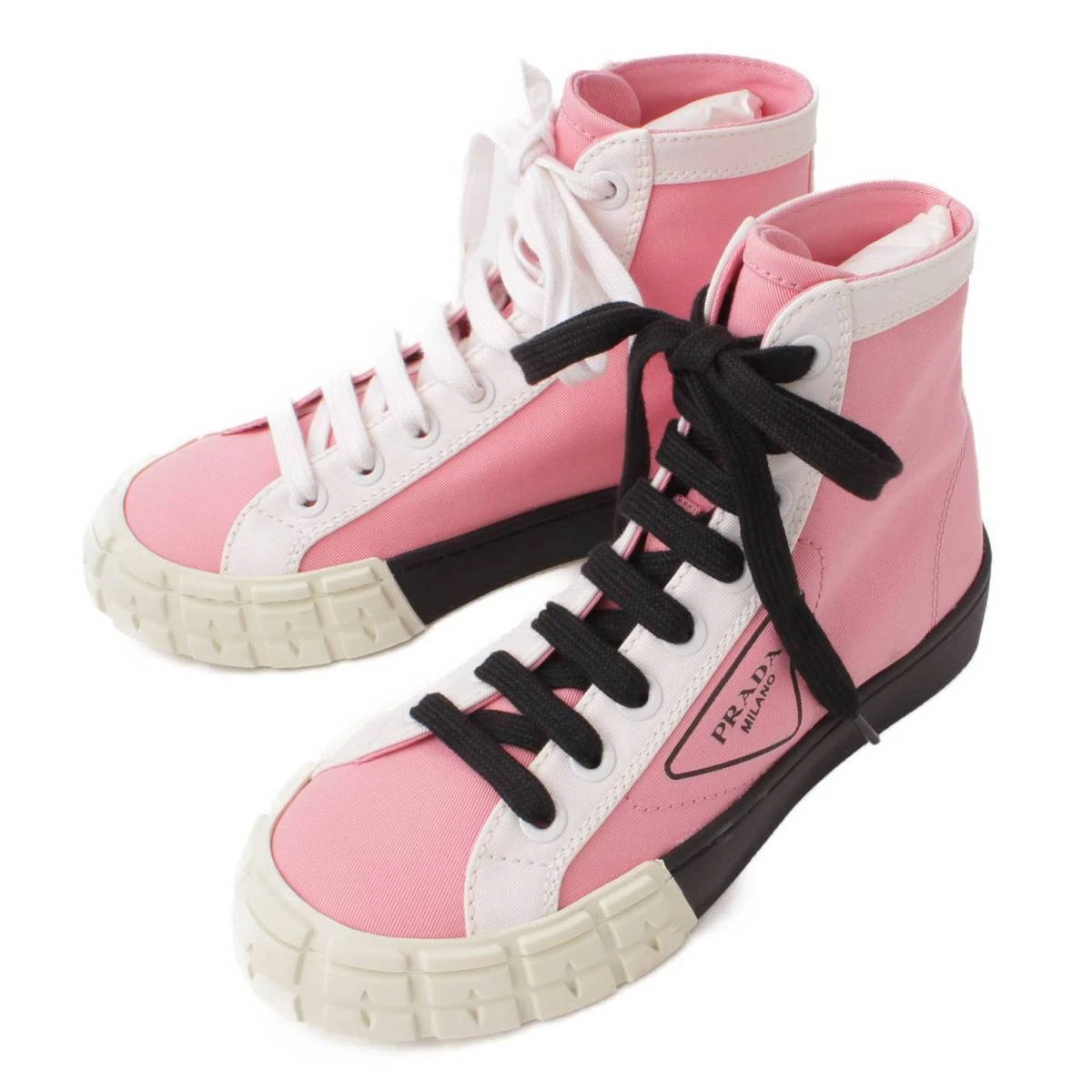 robot længst skorsten Auth Prada Gabardine Cotton High Top Sneakers 941 Pink x White 35  1/2(170422 | eBay