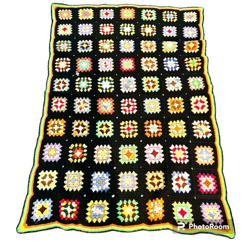 VTG Granny Square Crochet Blanket Boho Vintage Afghan Roseanne 51x77