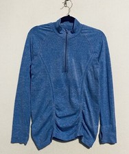 Athleta Jacket Womens Medium Blue Fastest Track Half Zip Ruched Lightweight