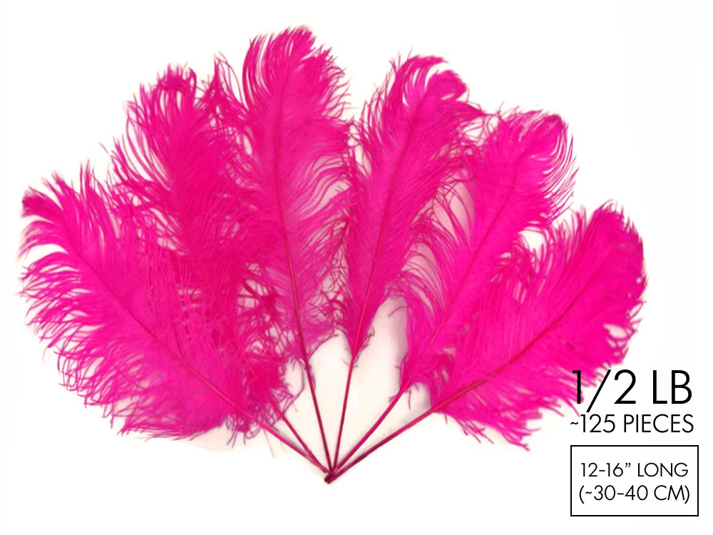 125 Pieces Hot Pink Ostrich Tail Bulk Wholesale Feathers Halloween