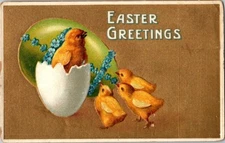 Vintage Antique Postcard Easter Baby Chicks Egg Hatching Frieds Joyous Art  P01