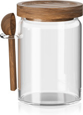 21 Fl Oz Glass Jar with Wooden Lid, Storage Canister with Spoon