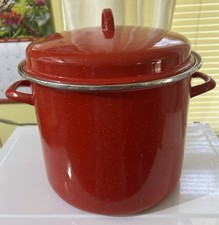 12 Quart Red Speckled Enamel Pot w/Lid. See Complete Descrip Before Purchasing.