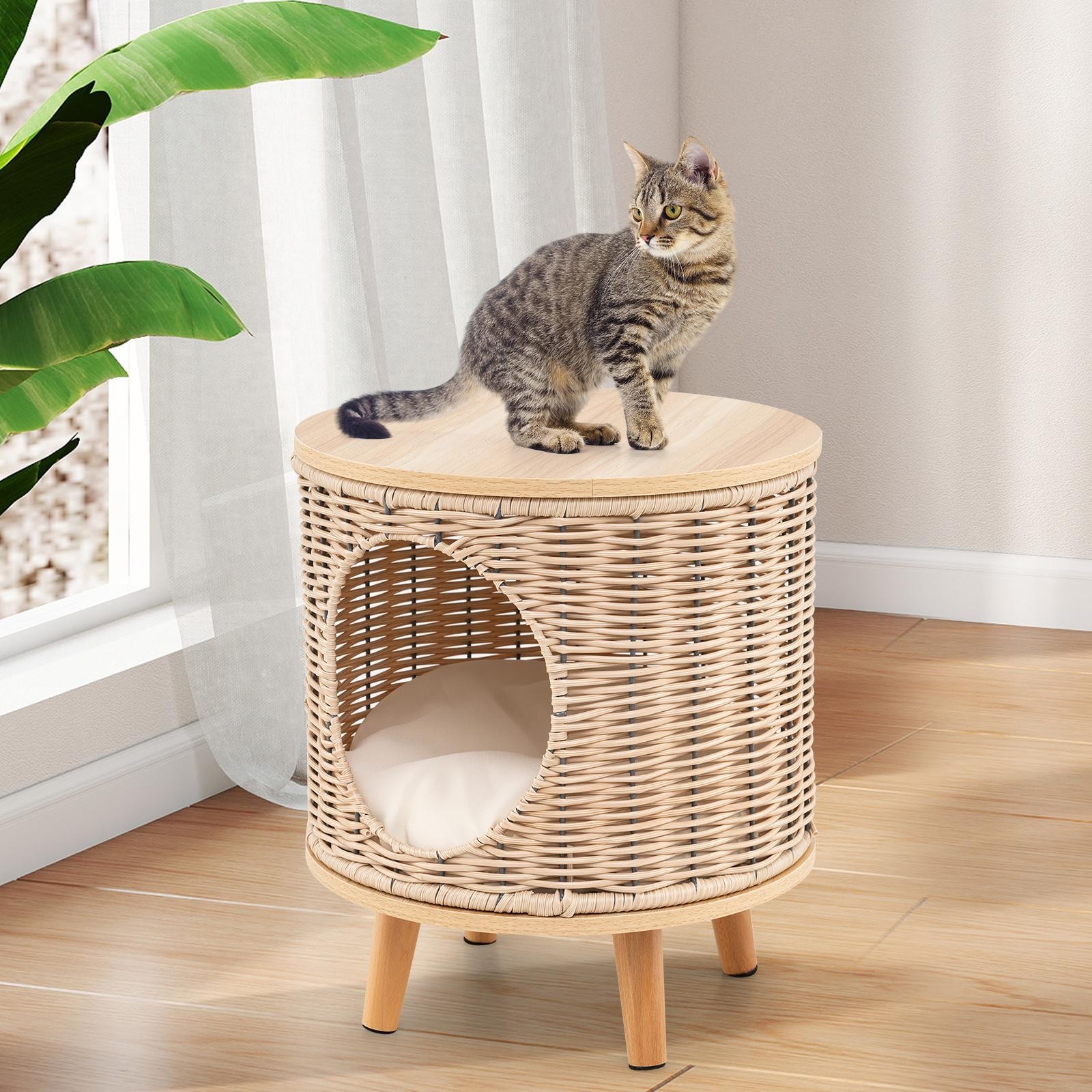 Cat House Pet Bed Indoor Cat Litter Box Enclosure w/ Detachable Cushion