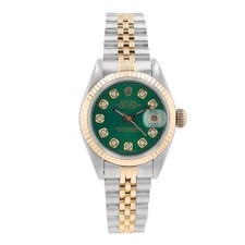 Rolex Ladies Datejust 6917 TwoTone Gold & Steel Green Diamond Dial Jubilee Watch 2