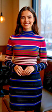 Express womens NEW sweater dress striped flare sleeve high neck knee length sz S