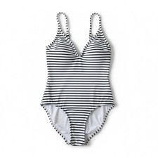 CUPSHE Striped One Piece Swimsuit V Neck Crisscross Back Bathing Suit