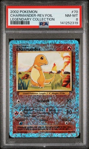 2002 POKEMON LEGENDARY COLLECTION #70 CHARMANDER-REVERSE FOIL PSA 8