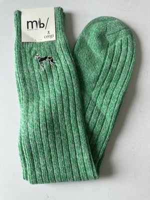 TED BAKER SOCKS MENS NEW Chunky knit Green Dog Embroidered CORGI £65 Cashmere