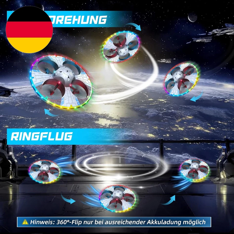 RC UFO Drohne Für Kinder Und Anfänger, Mini Drohne Mit Kamera Und Bunten LED Lic - Bild 4 von 4