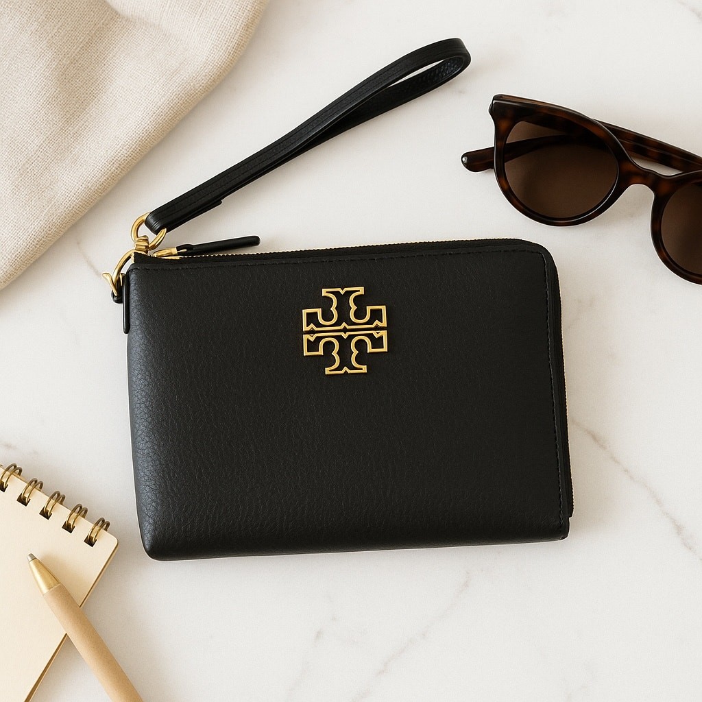 Tory Burch Wristlet Britten Large Zip Pouch 145372 Black | eBay