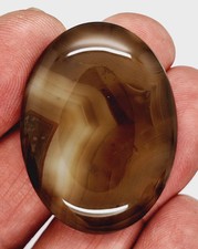 40x30mm Banded Agate Dyed Brown Flat Backed Loose Semi-precious Gemstone Cabocho