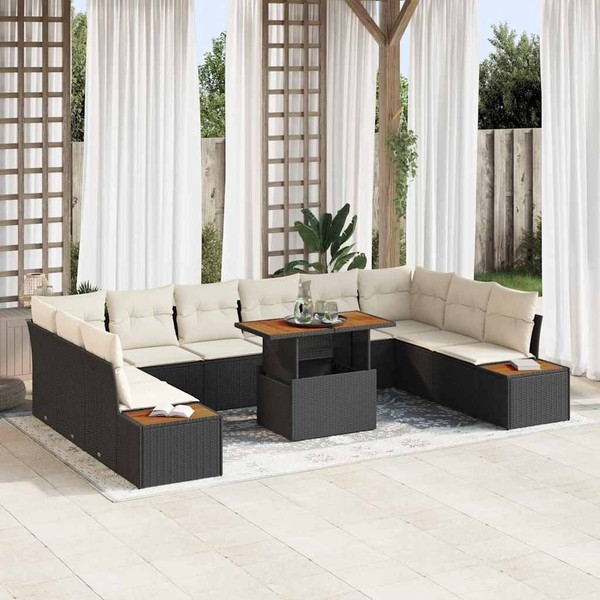 11-Teiliges Garten Sofa Set Mit Kissen Schwarz Poly Rattan-image