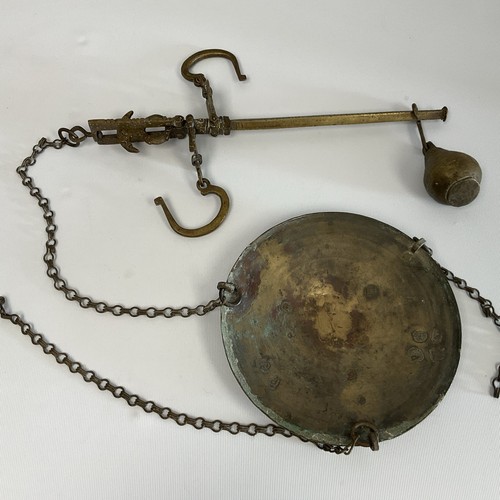 Old Brass Balance Beam Scales With Embossed Arabic Markings on Pan - Picture 1 of 13
