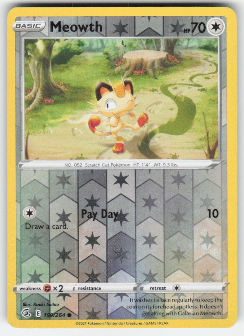 Pokemon TCG Reverse Holo Fusion Strike Meowth #199/264