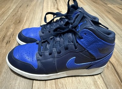 Nike Air Jordan 1 Mid Obsidian Royal Kids Sneakers 554725-412 SZ 7 Y- 8.5 W EUC