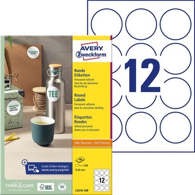 AVERY Zweckform Etiketten L3416-100 weiß 60,0 x 60,0 mm, 100 Blatt