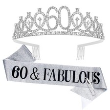 Birthday Sash and Tiara Fabulous 60th Silver Party Supplies Decoration Gift