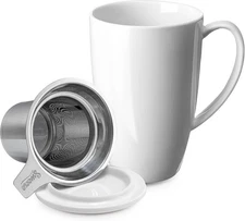 Sweese 15oz Porcelain Tea Mug with Infuser and Lid – 15 Ounces, White 