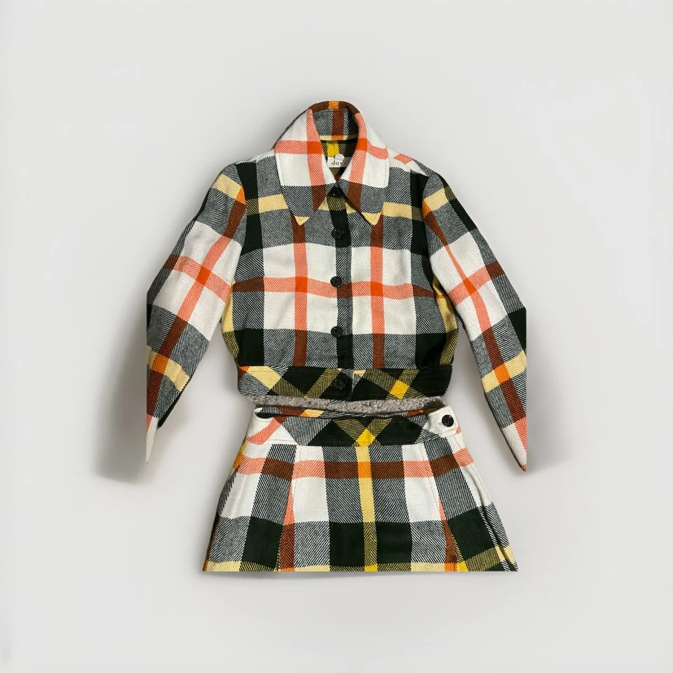 Vintage Jovi Plaid Wool Blend Skirt Set Size 11 Cropped Jacket + High Waist Mi - Image 4 of 4