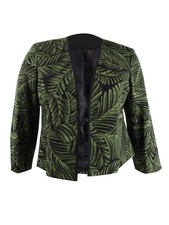Kasper Women's Petite Printed Open-Front Blazer 12P, Basil/Black 