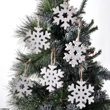 12Pcs Wooden Snowflake Ornaments for Christmas Tree, Rustic Snowflake Decoration