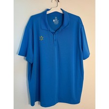 Walmart Employee Uniform Polo Shirt Blue Yellow Spark Logo Mens 2XL Short Sleeve
