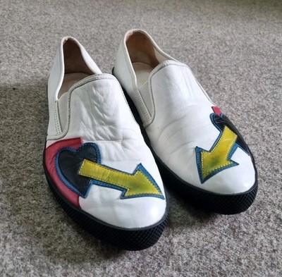 Prada Shoes Women Heart Arrow Slip-On White Leather Sneakers Women's Size 10 Us