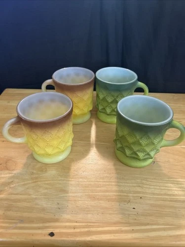 VTG 4 Anchor Hocking Fire King Kimberly Diamond Coffee Cup Mugs-
