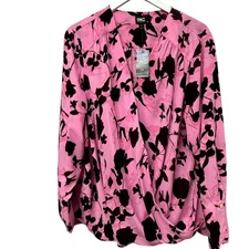 I.N.C. International Concepts Blouse Plus Size 2X  Pink Print Womens Wrap Top NW