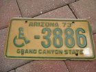 Arizona 1973 wheelchair license plate   # 3886