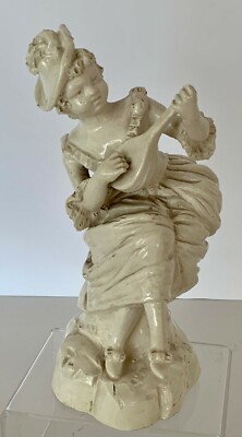 Antique Capodimonte ? Rococo Figure with Mandolin White Glaze