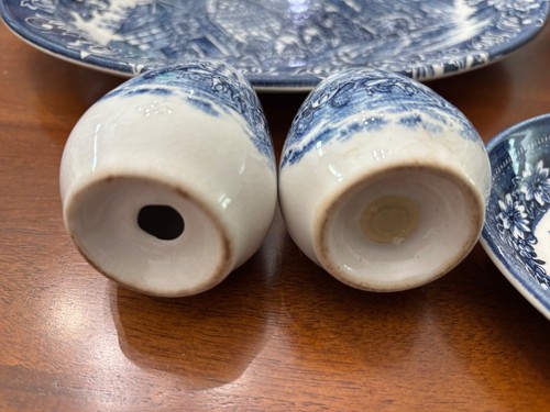 Vtg Ironstone England Blue White Serving Platter Bowl Salt & Pepper Oval Plate - Picture 5 of 9