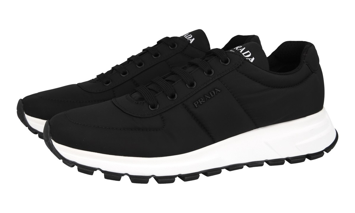 PRADA Nylon Prax01 Sneakers - 2EG366 - Black White - NEW