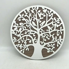 My Gift White Laser Cut Silhouette Tree Of Life 12" Round Wooden Wall Art Plaque