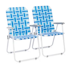 Folding Beach Chair 120kg Capacity Steel Tube Frame Blue White Stripes