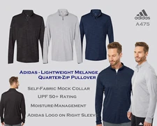 Men's Adidas A475 3 Colors Lightweight Melange Quarter-Zip Pullover  NWT!