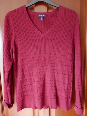 Lands' End Cable Knit Ladies Sweater, Size Medium, Burgundy - Main Image