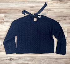 NWT J.CREW Size M Women  s Black Tie-Back Cable-Knit Sweater Pullover